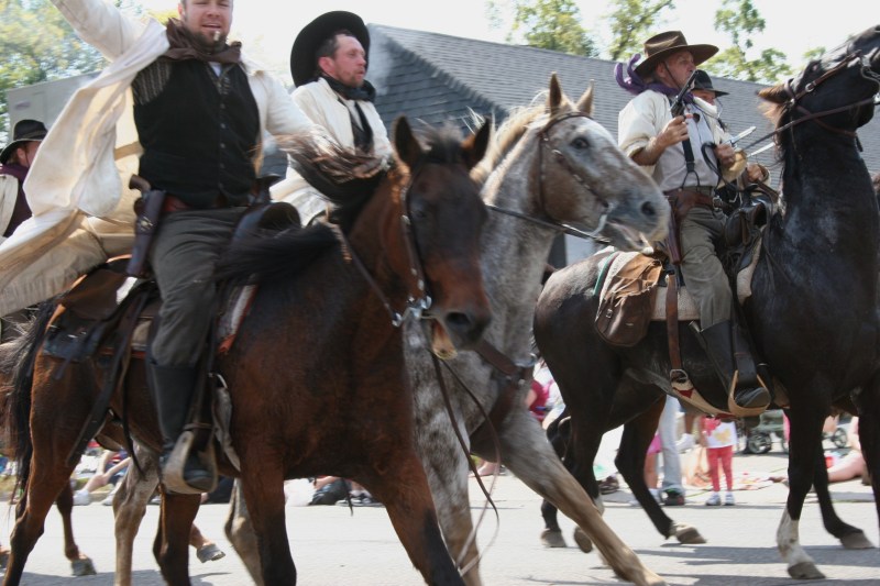 The James-Younger Gang shooting it out during The Defeat of Jesse James parade perhaps five years ago.