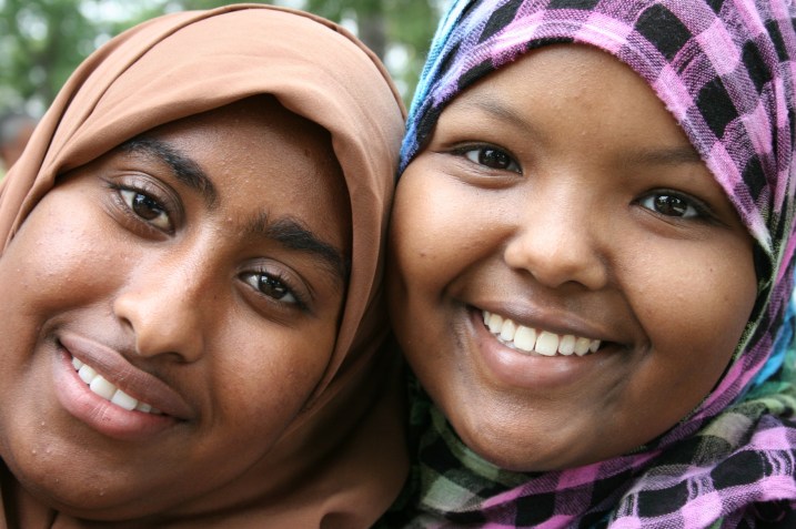 Friends, Nimo Abdi, a sophomore at Faribault High School, left, and Nasteho Farah, a senior.