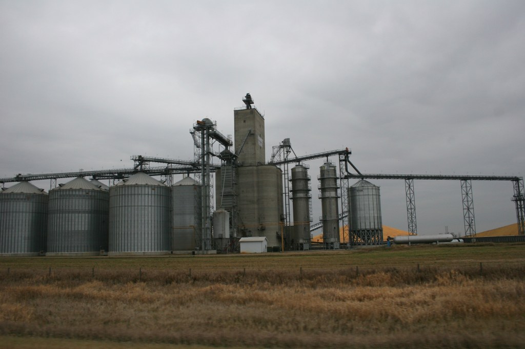 Drive, corn & elevators by Barnesville