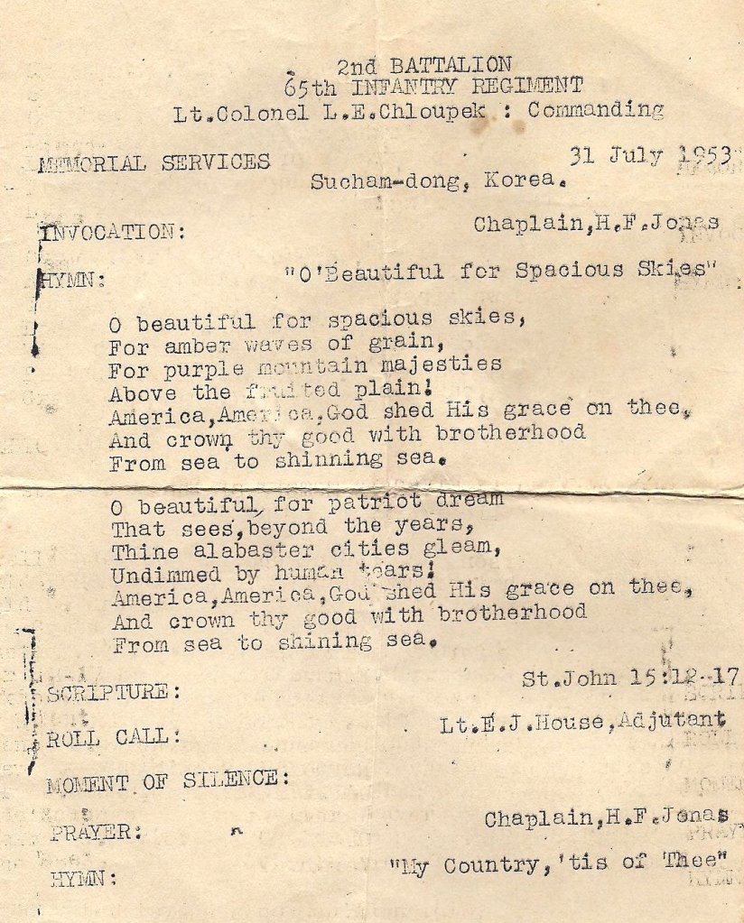 Memorial service bulletin, Korea