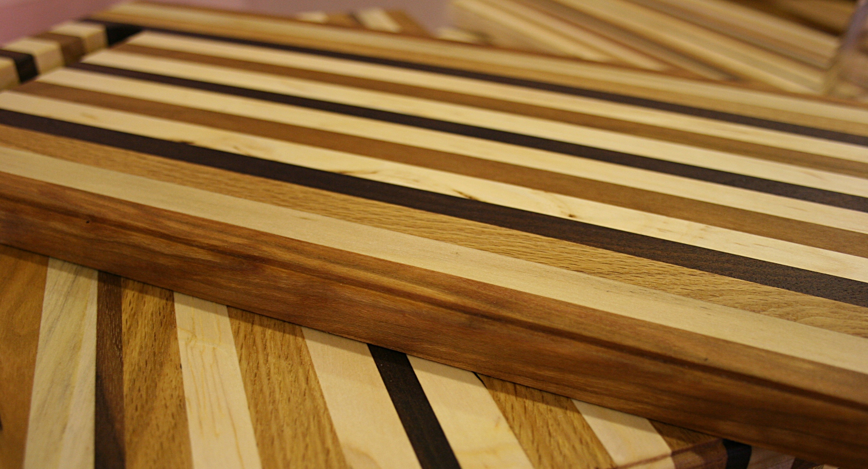 Chuck Henry's cutting boards crafted from reclaimed wood scraps.