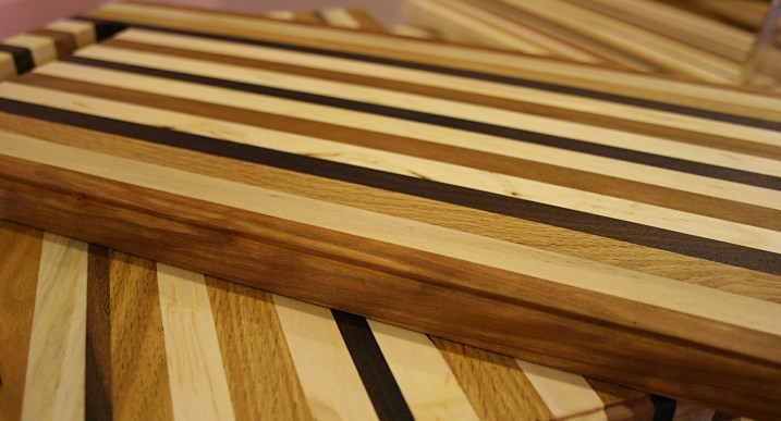 Chuck Henry's cutting boards crafted from reclaimed wood scraps.