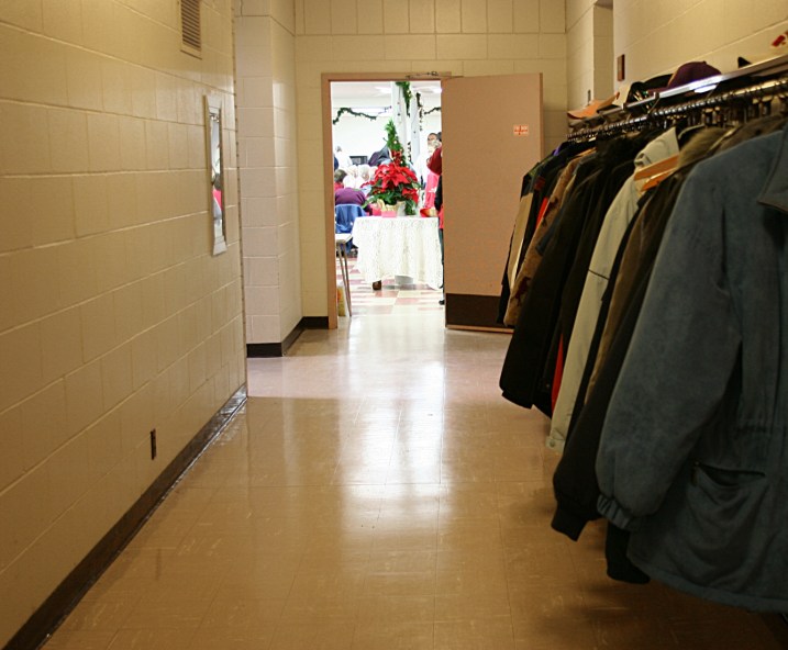 We hung up our coats and headed to that doorway into the basement dining room.