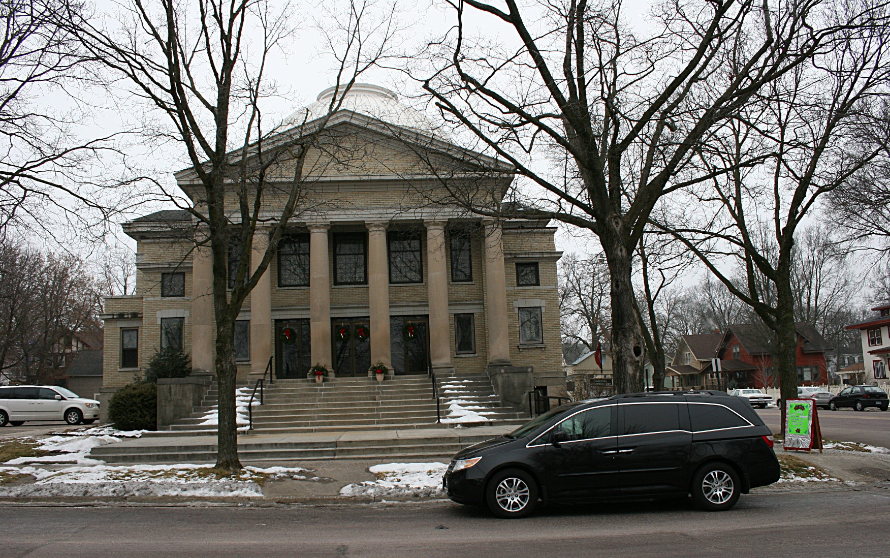 The obvious Greek influence in the church architecture.