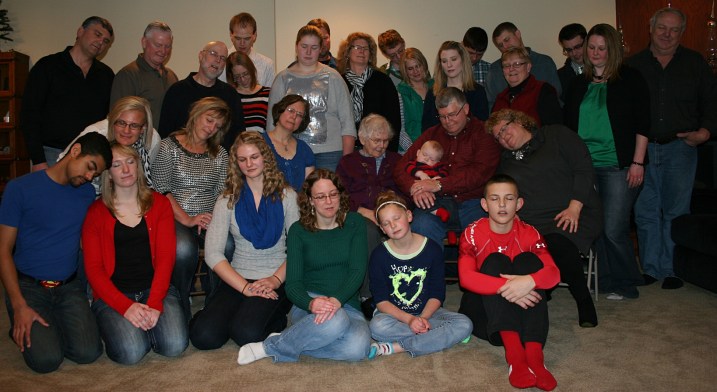 After taking numerous "good photos," we decided to imitate six-month-old Hank (the first great grandchild for my mother) by closing our eyes. Missing from the photo is Alex, the photographer.