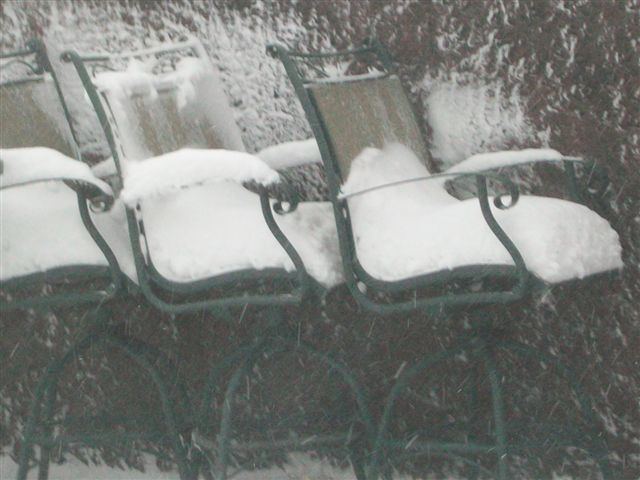 Snow layers on patio chairs, rural Lamberton. Photo by Brian Kletscher.