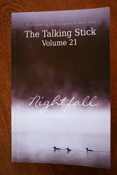 The cover of The Talking Stick, Volume 21, Nightfall, also has a Minnesota bend with a stock photo of loons on a lake from iStockphoto.com.
