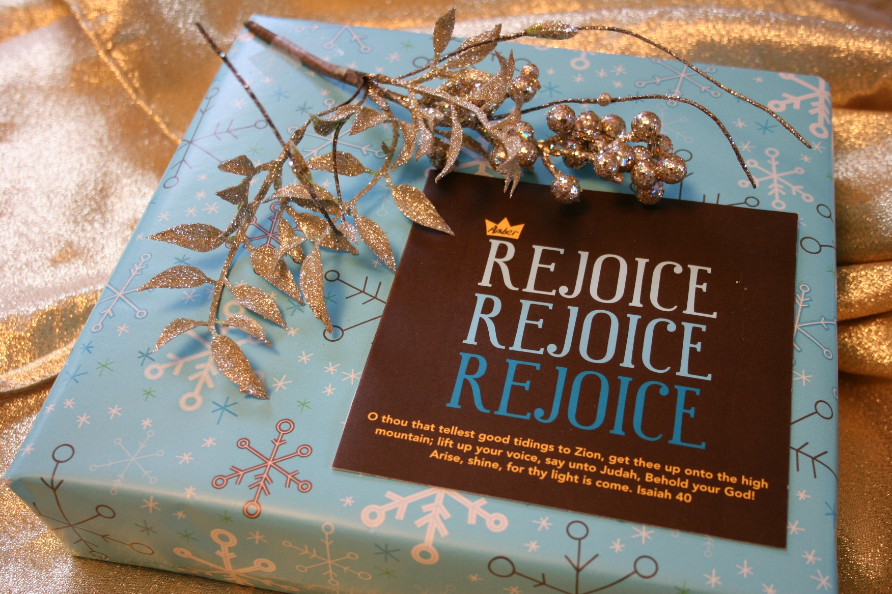 I used festive holiday trim and a card from Christmases past to decorate this gift.