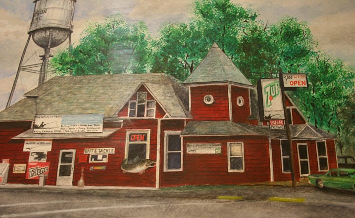 Marcus Moller's "Madison Lake Bait Shop" in watercolor.