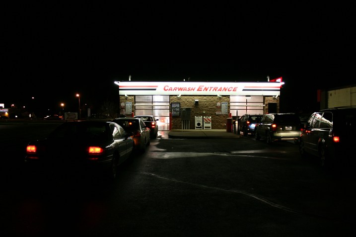 Waiting in line at the car wash, our car is on the left.