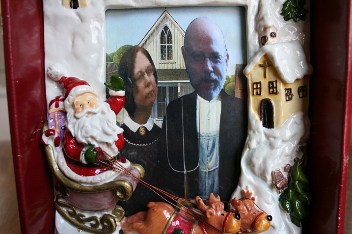 The modern day version of Grant Wood's American Gothic painting was created by artist Jesse and features my husband and me. Outstanding, isn't it?