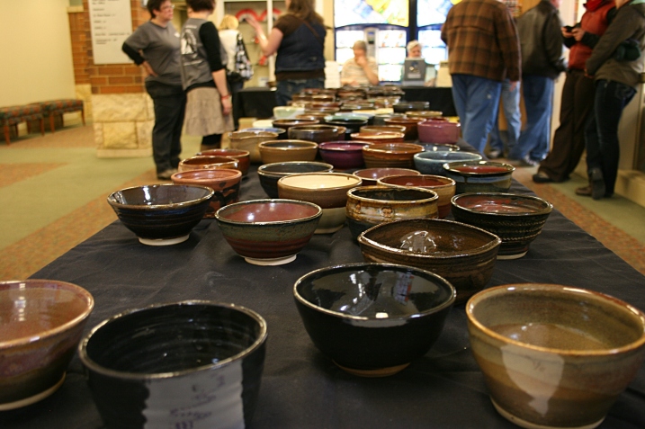 The selection of bowls remaining when we arrived at noon, an hour after doors opened.