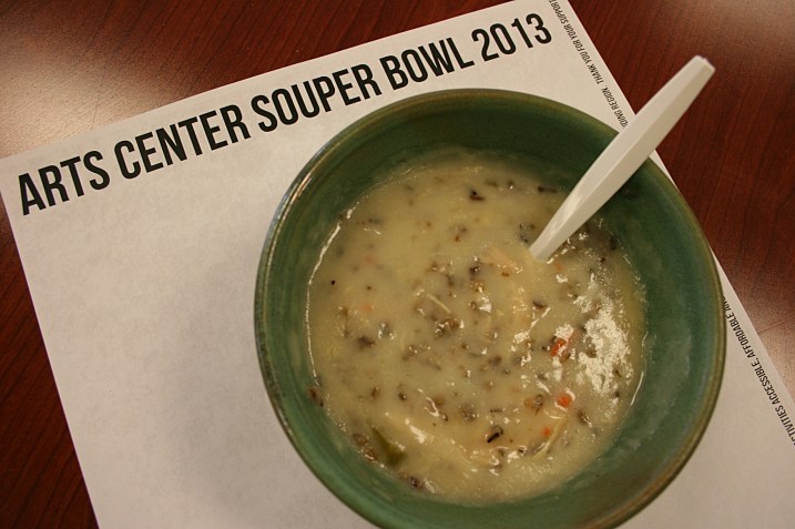 The hand-thrown pottery bowl I chose at the Souper Bowl for my chicken wild rice soup.
