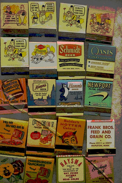 An edited photo of vintage matchbooks. Love those graphics.