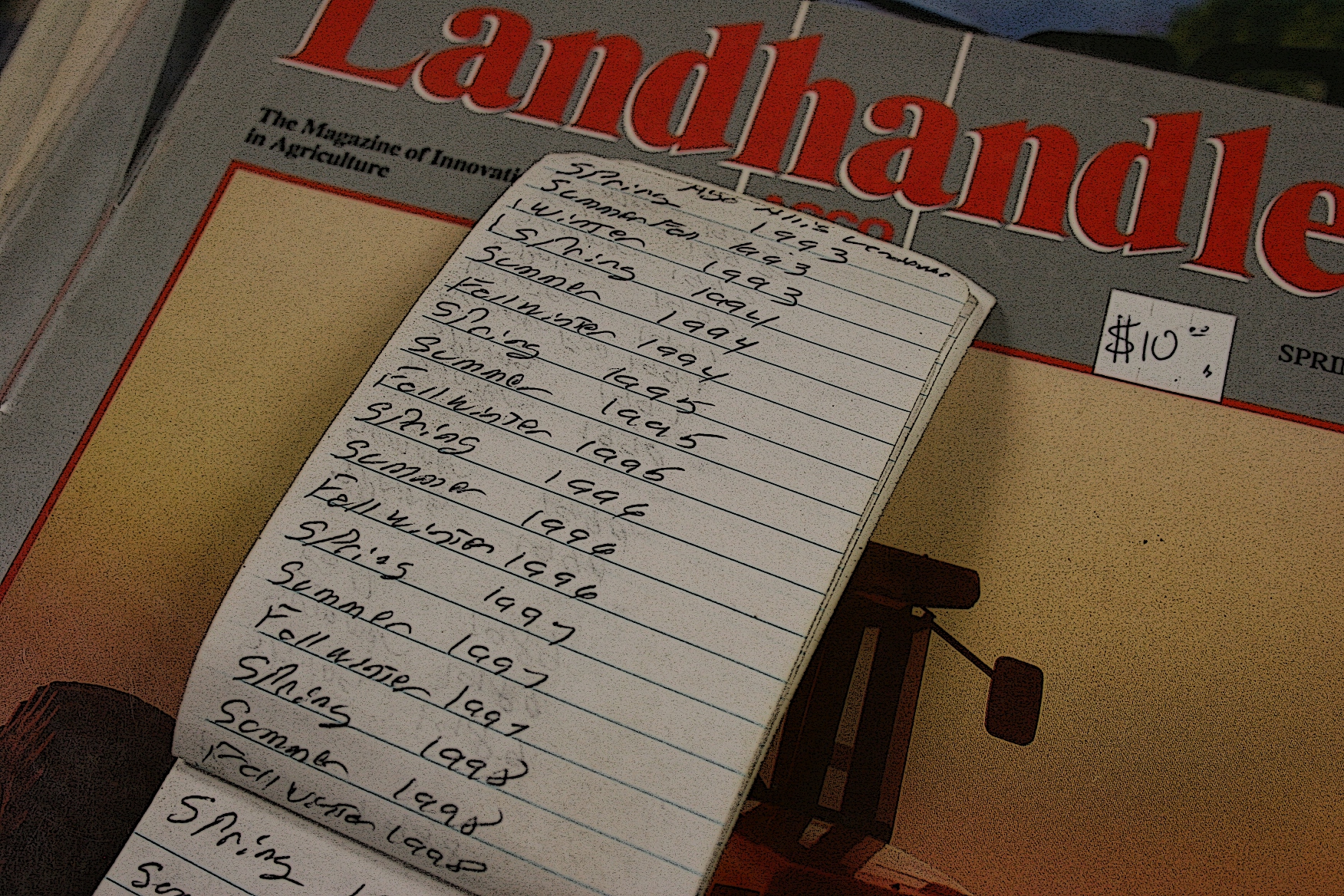 One of Wendell's notebooks, noting which magazines he already has in his collection.