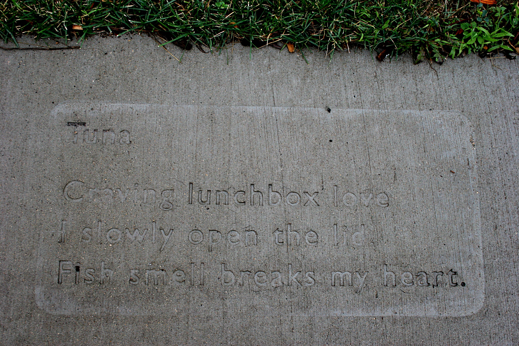 A poem by Mankato resident Yvonne Cariveau imprinted  in the sidewalk at Riverfront Park, Mankato, as part of the WordWalk project.