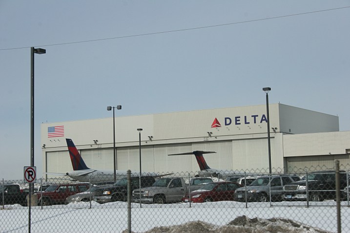 My daughter didn't fly Delta. But these are the only planes I saw when leaving Minneapolis St. Paul International Airport after my husband and I dropped her off.
