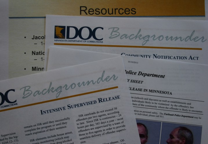 Informational sheets distributed at Thursday's community notification meeting.