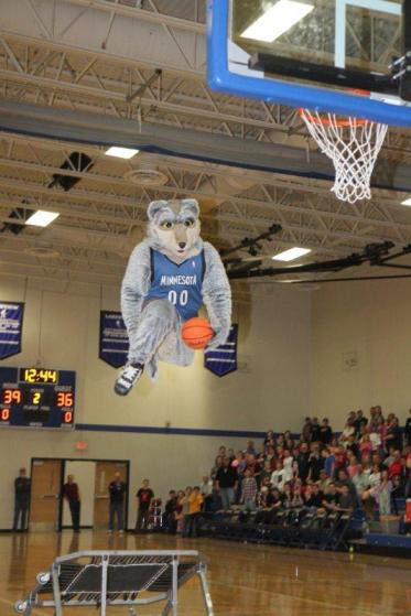 Timberwolves mascot Crunch during an earlier appearance at Lakeview.