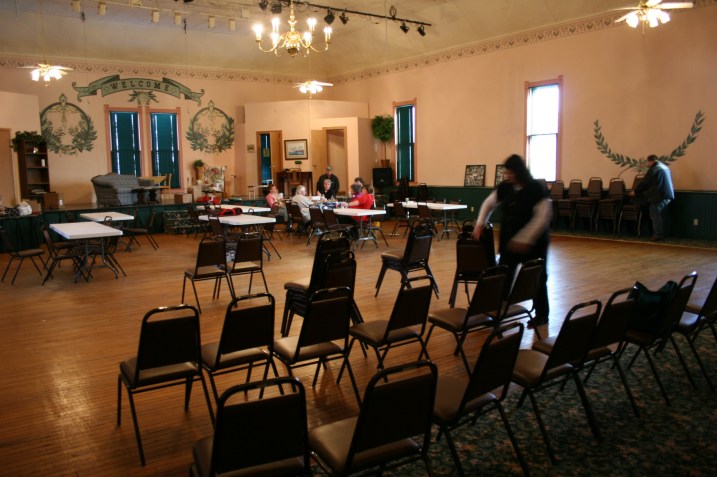 Except for a small section which was damaged by water, this wood floor is original.