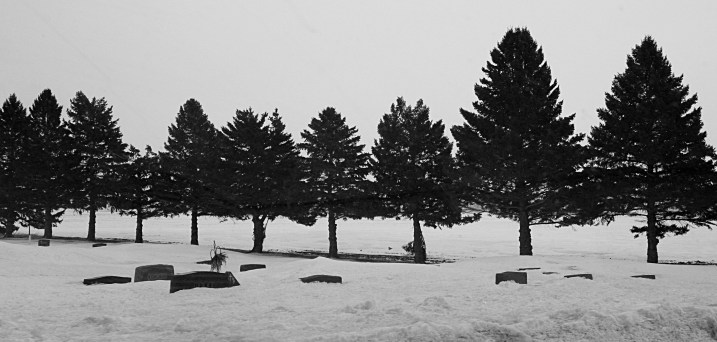 Some of the gravestones are barely peeking out of the snow.