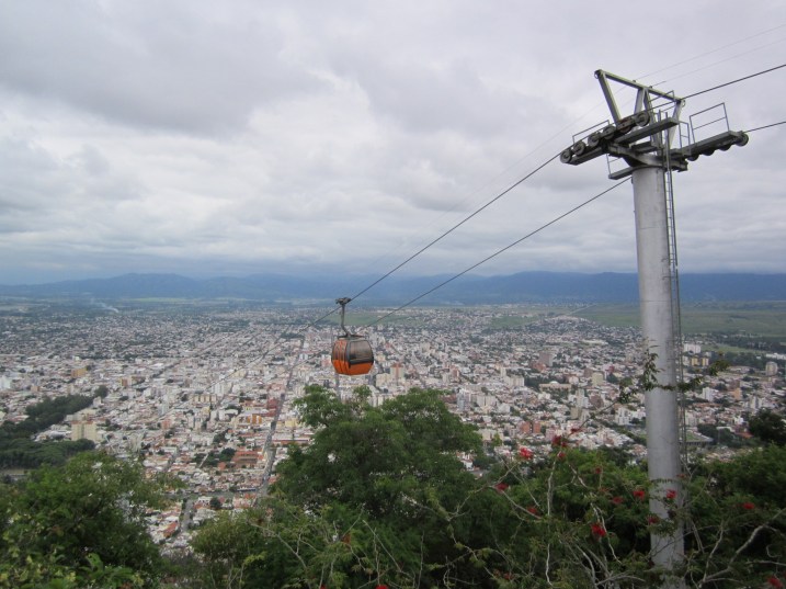 Riding the cable car in Salta.