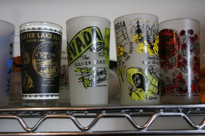 Vintage glasses in the thrift section.