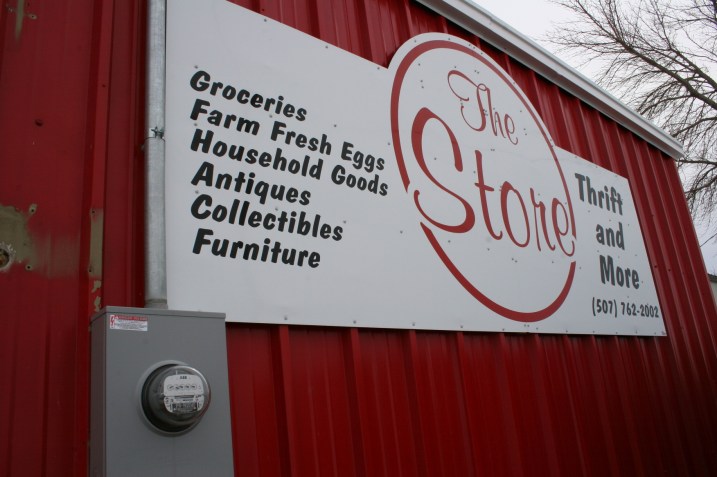This sign graces the front of The Store: Thrift and More.
