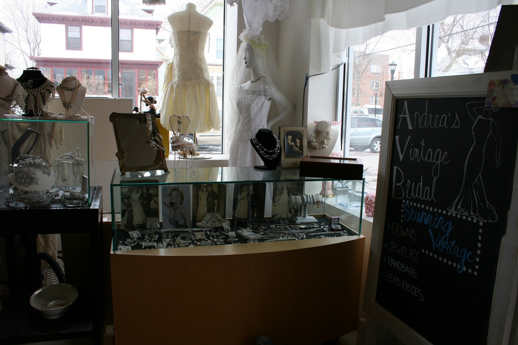 Andrea's sells an assortment of vintage merchandise that includes jewelry, displayed here.