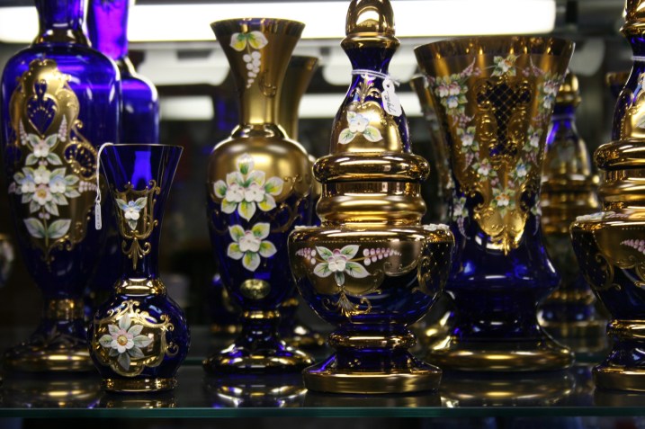 Beautiful glassware imported from the Czech Republic.