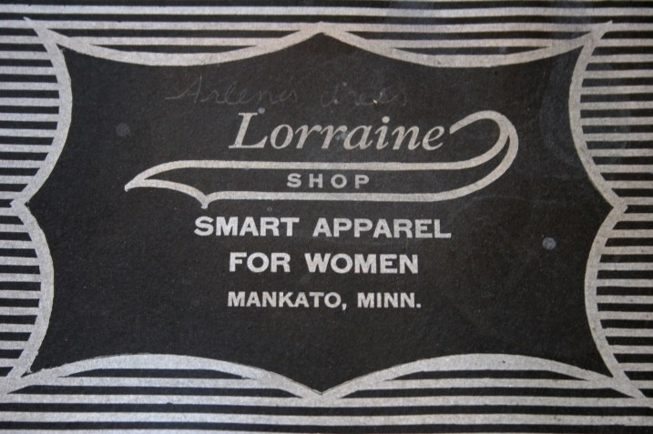 My mom's dress came from the Lorraine Shop in Mankato. You'll see my mom's name, Arlene, written on the box cover.