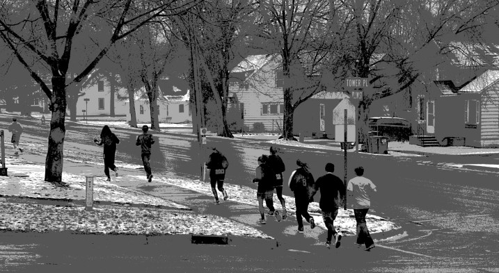 High schoolers jog past my house this afternoon in temps hovering around freezing and with a fresh layer of snow on the ground.