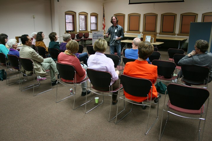 Todd Boss reads his poetry Tuesday evening at the Owatonna Public Library.