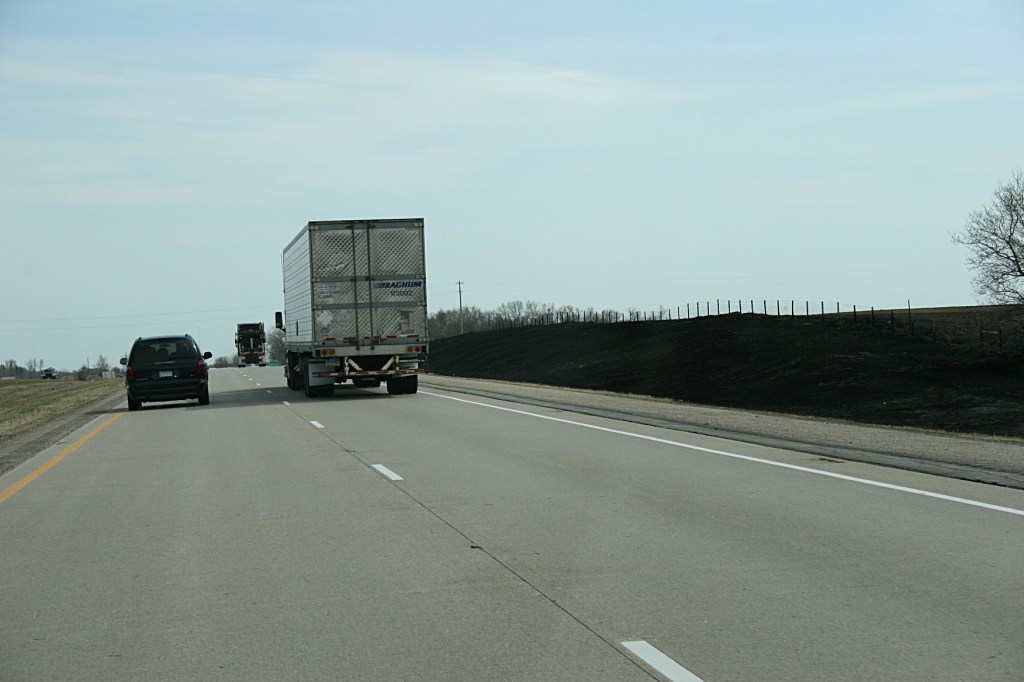 More of the charred road ditch from the Friday morning grass fire which halted traffic and caused accidents.