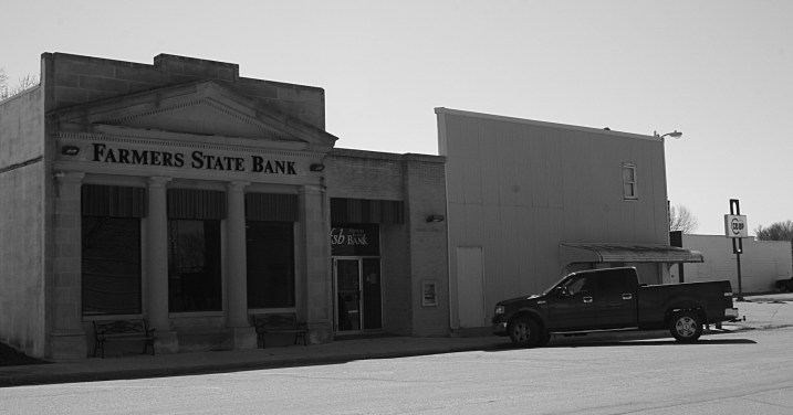 Typically the nicest building in town, the bank.