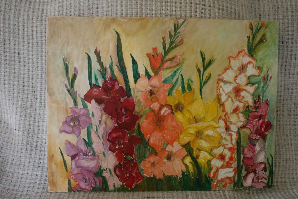 I have yet to find a spot for this gladioli oil painting which I bought for $10 at the Recycled Art Sale.