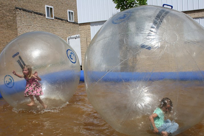 Walking (or falling) in the water balls.