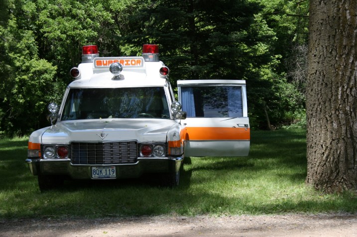 One of two vintage ambulances on display.