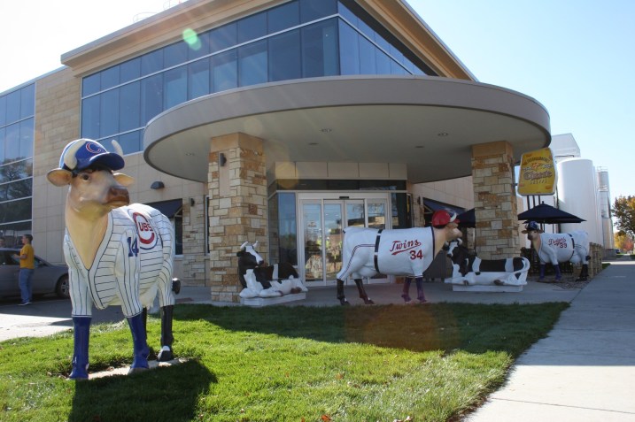 Cow sculptures outside The Friendly Confines Cheese Shoppe in LeSueur. File photo.