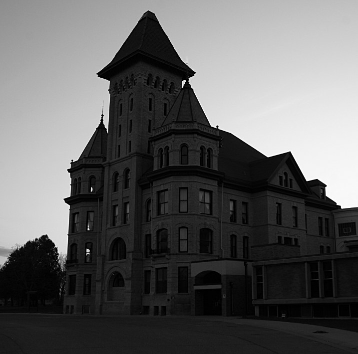 Daylight was fading as I snapped this photo of the anchor building on the former Fergus Falls State Hospital campus.