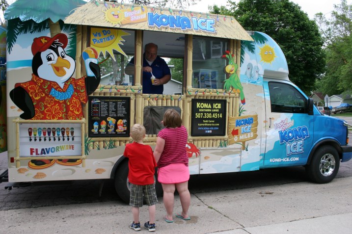 The colorful characters which are part of the Kona story are displayed on the colorful truck.