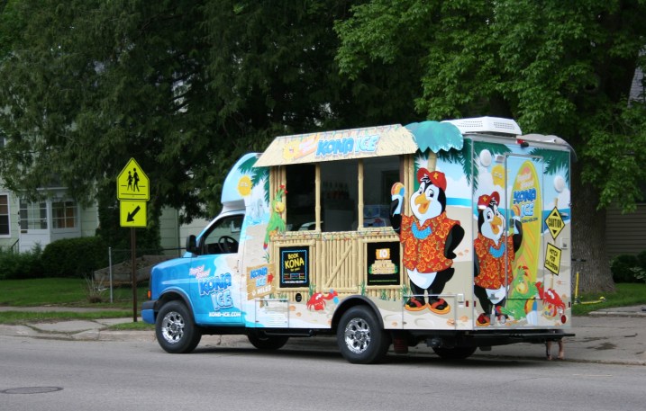 The Kona Ice Southern Lakes truck parked across the street from my house on Monday evening.