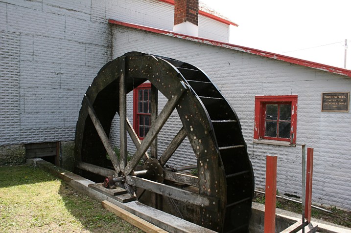 A replica waterwheel built in 1997 by Theodore E. Sawle.