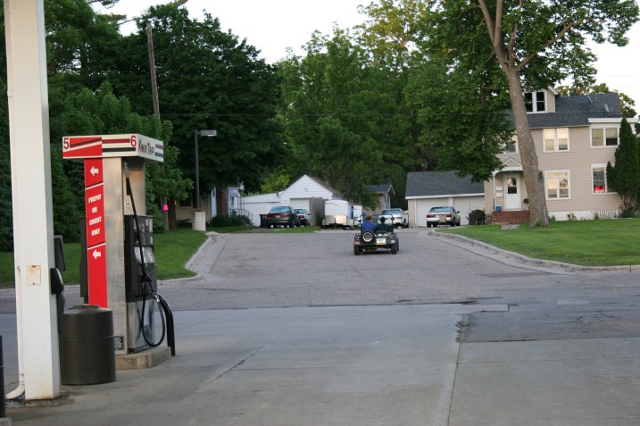 This photo really emphasizes the smallness of the Mini Moke.