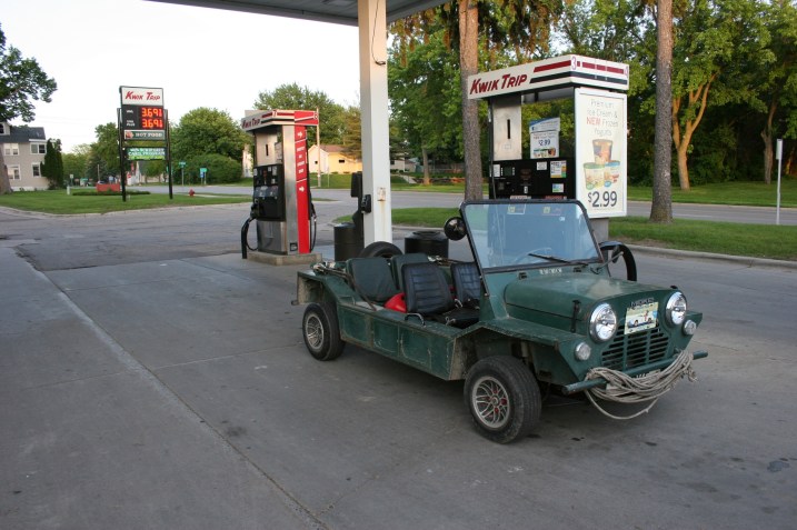 The low-riding Mini Moke isn't exactly an open road vehicle.