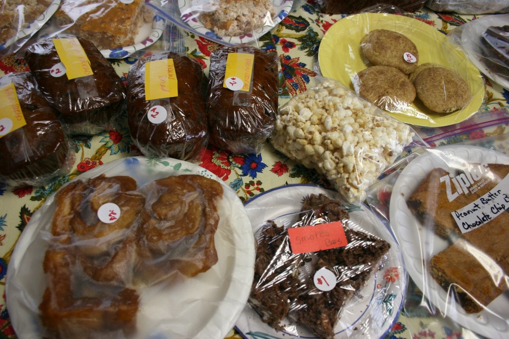 First stop: the bake sale inside the church entry. My husband purchased caramel rolls.