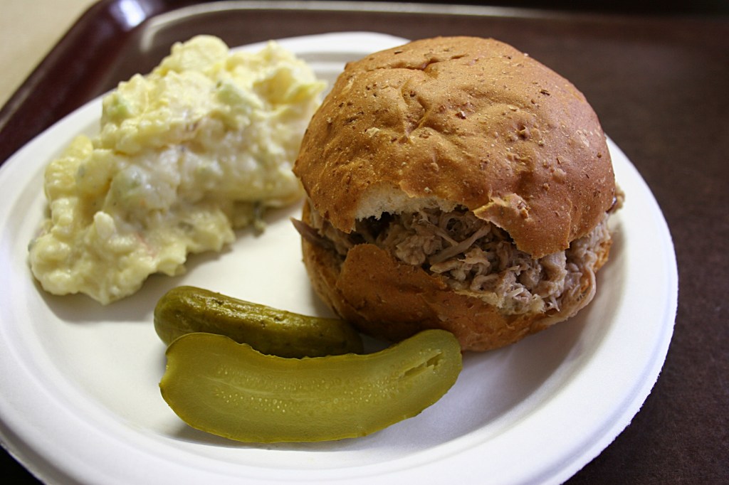 First I ate my pork sandwich and potato salad.