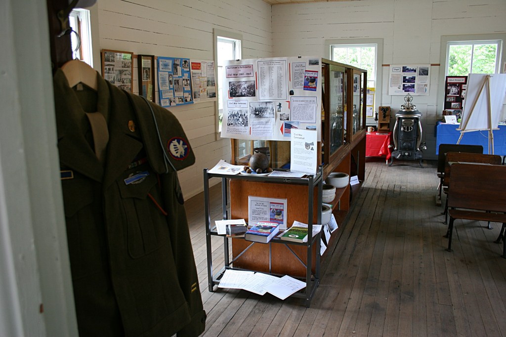 A snippet of the artifacts and info displayed inside the schoolhouse turned museum.