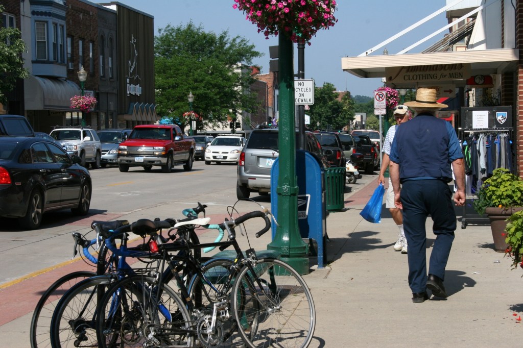 On a Tuesday morning, the streets were teeming with pedestrians, including this Amish man from southeastern Minnesota.