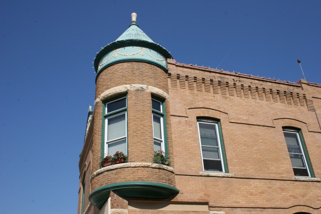 Blue Heron Knittery is housed in the lower level of this architecturally stunning corner building in downtown Decorah.
